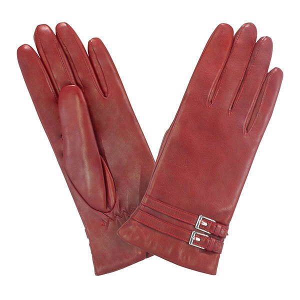 Gants Prestige Boucles Rectangles T8 Cuir d'Agneau Rouge | Glove Story