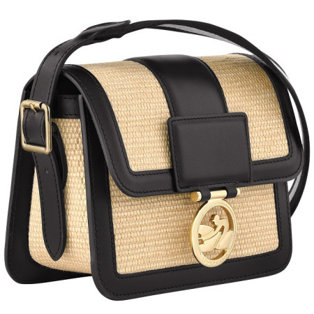 Sac Bandoulière Box-Trot Paille Noir de profil