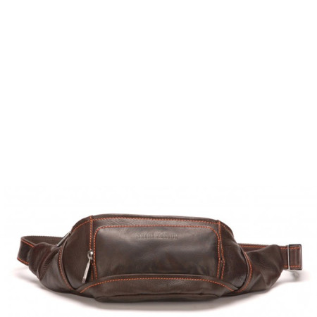 Arthur & Aston - sac banane en cuir plongé Pablo châtaigne-orange