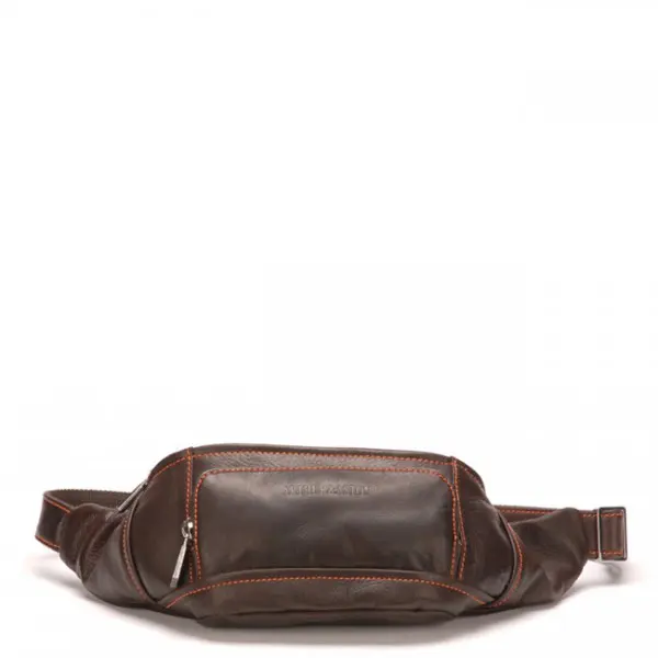 Arthur & Aston - sac banane en cuir plongé Pablo châtaigne-orange