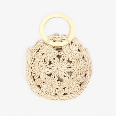 Les Tropéziennes  - Panier rond bohème cosses de maïs