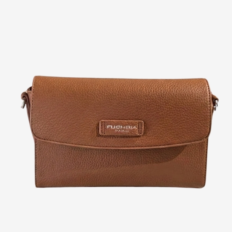 Fuchsia Paris - Pochette rabat effet cuir grainé Cognac