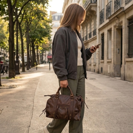 Auren - Sac étudiant effet brossé cognac