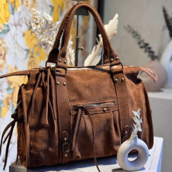Auren - Sac étudiant en cuir cognac daim