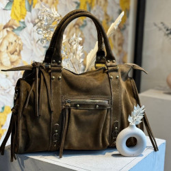 Auren - Sac étudiant en cuir kaki daim