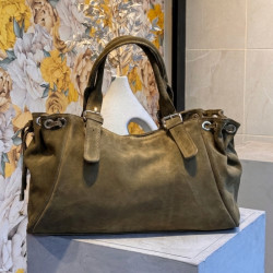 Auren - Sac polochon cuir souple daim kaki