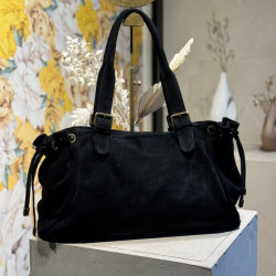 Auren - Sac polochon cuir souple daim noir