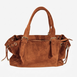 Auren - Sac polochon cuir souple daim cognac