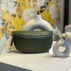 Auren - Sac banane cuir grainé zippé kaki