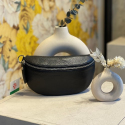 Auren - Sac banane cuir grainé zippé noir