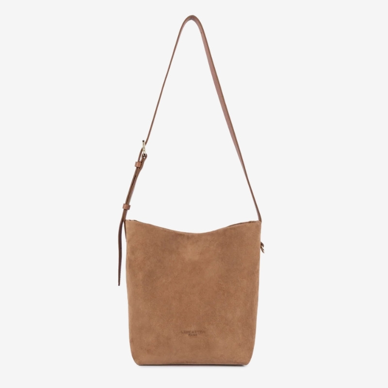 Lancaster - Sac seau épaule Suède camel