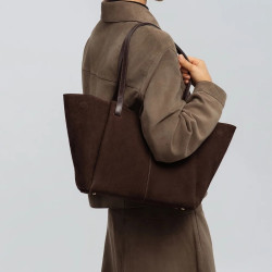 Lancaster - Sac cabas épaule Suède marron