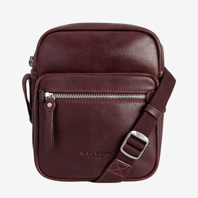 Petite Sacoche Zippée Cuir Homme Leeds Wylson — Format Compact