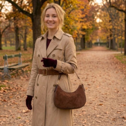 Mac Douglas - Sac porté épaule effet suédine Emilie Stockholm châtaigne