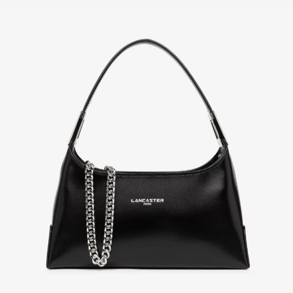 Lancaster Paris - Petit Sac baguette Suave Ace Noir et chaine argentée