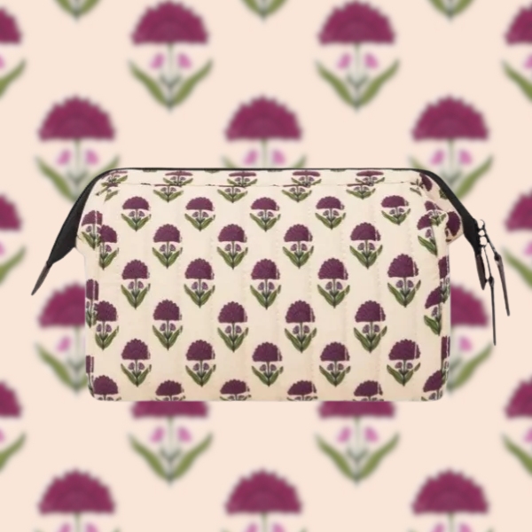 Cabaïa – Trousse de toilette Travel Kit Aruba matelassé beige à fleurs rose